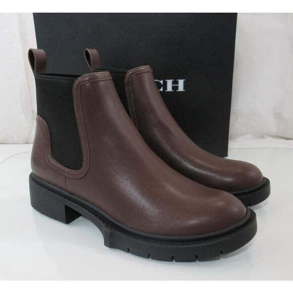 Women's Coach Lenora Leather Pull On Lug Sole Booties Maple Brown Size 7 - Picture 6 of 8